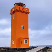 An orange lighthouse
