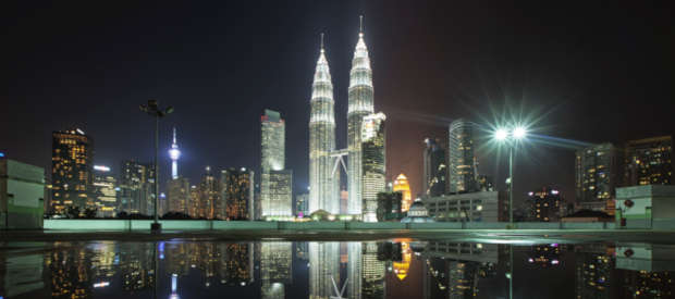 Illuminated skyscrapers at night