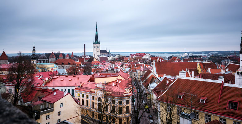 A panoramic view across the skyline of Tallinn, Estonia