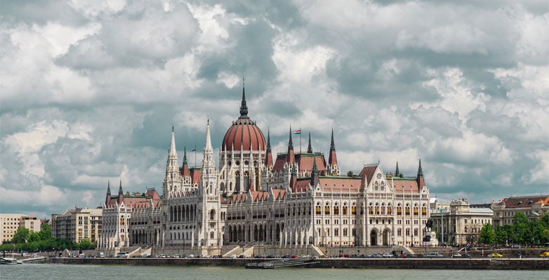 The Hungarian Parliament building, pictured from across the River Danube