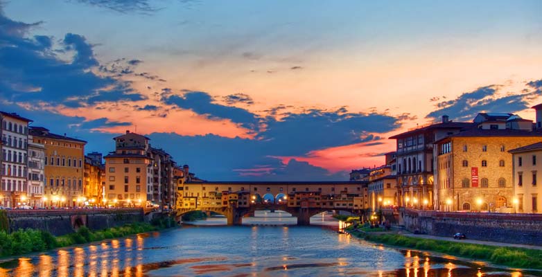 The Ponte Vecchio bridge over the Arno River, in Florence, Italy