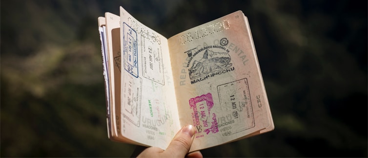 Passport with several stamps