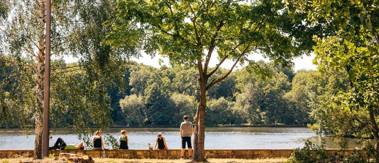 Image of several people looking out over a body of water